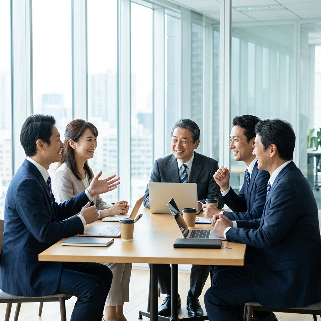 チームワークとサポートを象徴する日本のビジネスシーン